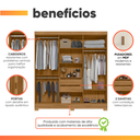 Ver imagem 5 de Guarda Roupas Casal Ripado com Espelho 6 Portas 2 Gavetas Freijó/off White Valença Moval