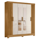 Ver imagem 2 de Guarda Roupas Casal Ripado com Espelho 6 Portas 2 Gavetas Freijó/off White Valença Moval