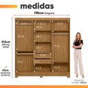 Ver imagem 4 de Guarda Roupas Casal Frisado com Espelho 6 Portas 2 Gavetas Freijó/Off White Valença Moval