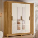 Ver imagem 3 de Guarda Roupas Casal Ripado com Espelho 6 Portas 2 Gavetas Freijó/off White Valença Moval