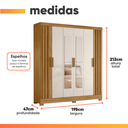 Ver imagem 4 de Guarda Roupas Casal Ripado com Espelho 6 Portas 2 Gavetas Freijó/off White Valença Moval