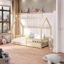 Ver mais imagens de Cama Infantil Montessoriana de Madeira Maciça com Grade e Casinha Elmer Natural Bege/Marrom