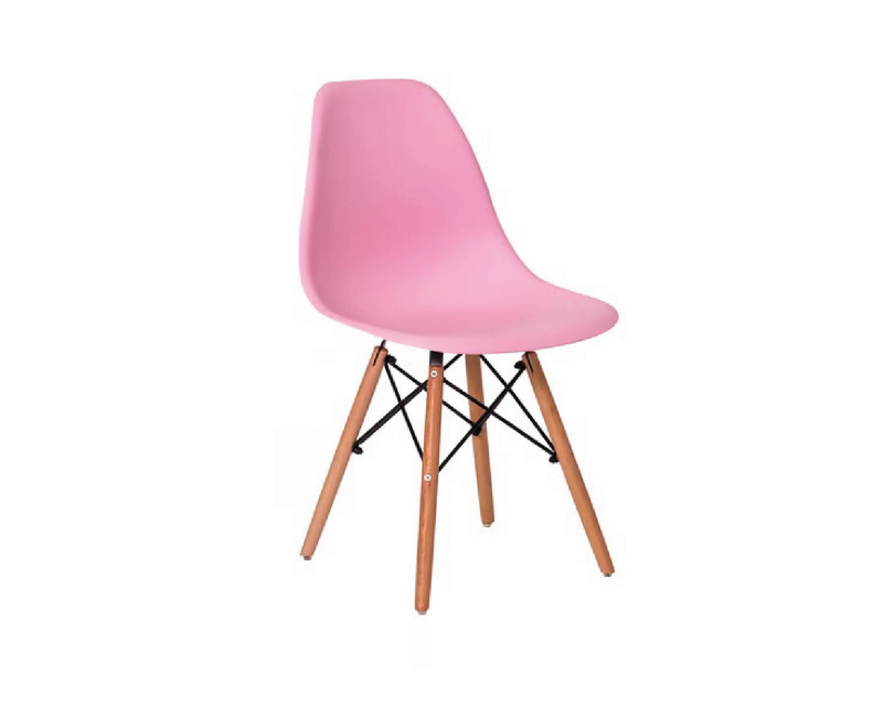 Cadeira Charles Eames Eiffel Cor Rosa Base Madeira Sala Cozinha Jantar