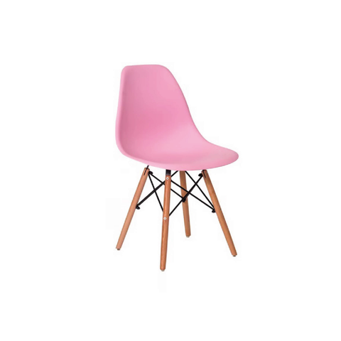 Cadeira Charles Eames Eiffel Cor Rosa Base Madeira Sala Cozinha Jantar