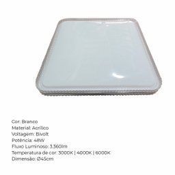 Plafon Sobrepor Quadrado 48w 3 Temperaturs de Cor 3/4/6000k Ip20 Lumier Bivolt Moderno - 9