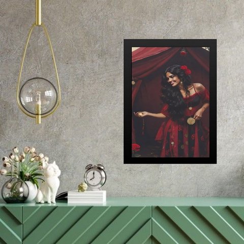 Quadro Umbanda Pombagira Cigana 33x24cm - com Vidro:madeira Preta