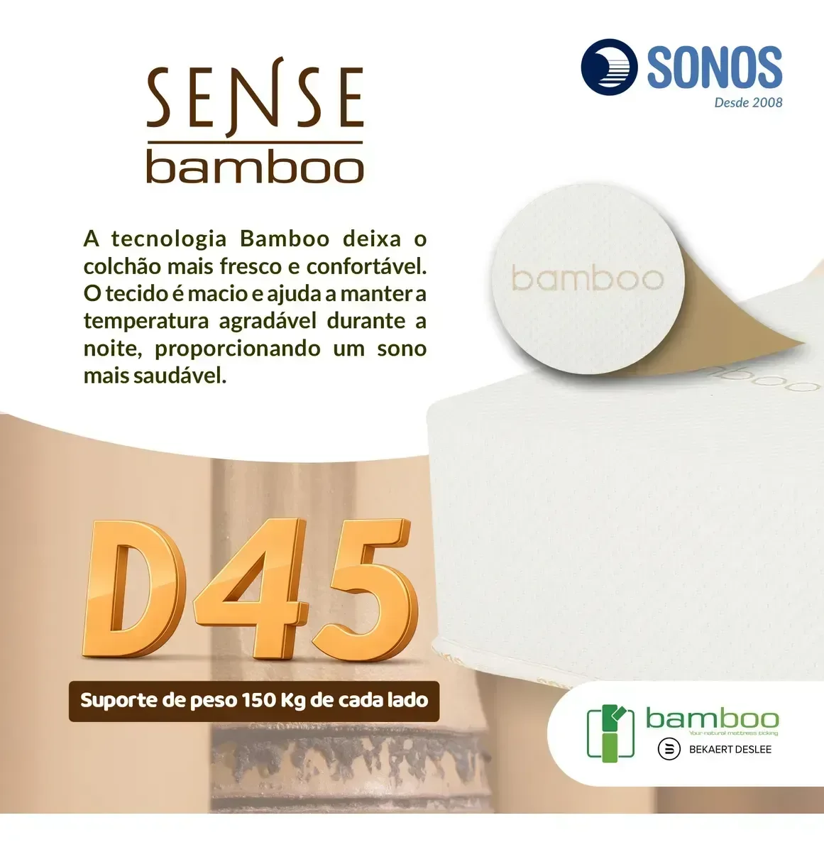 Ver imagem 3 de Colchão Sonos Sense Bamboo Casal Ortopédico Espuma D45 138x188x19 a Vácuo