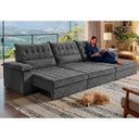 Ver imagem 1 de Sofá Retrátil e Reclinável 3,90m com Molas e Espuma D33 Thunder. Velusoft Cama Inbox Cinza