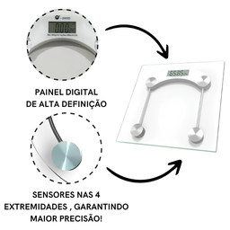 Balança Digital de Alta Precisão para Banheiro Academia Suporta180 Kg Eletrônica Lcd Vidro Temperado - 4