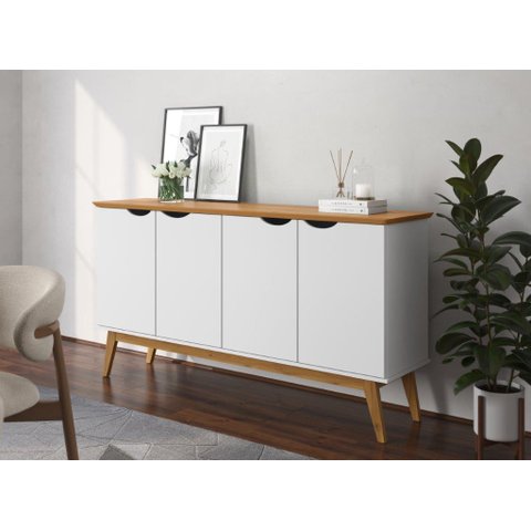 Buffet / Balcão Pr 1.60m Estilo Retrô 4 Portas Cor Branco / Cinamomo Pt