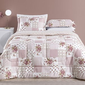 Edredom King 3 peças Dupla face Inverno Quente Bouti Estampado:Rosa Matura