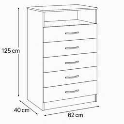 Cômoda 6 Gavetas com Nicho Aberto Armazenamento Compacta Multiuso Organizadora Cor Cinamomo Branco - 5