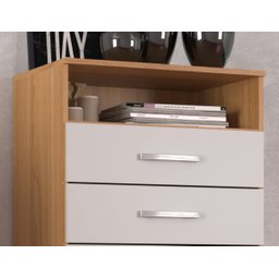 Cômoda 6 Gavetas com Nicho Aberto Armazenamento Compacta Multiuso Organizadora Cor Cinamomo Branco - 4