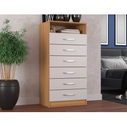 Cômoda 6 Gavetas com Nicho Aberto Armazenamento Compacta Multiuso Organizadora Cor Cinamomo Branco - 2