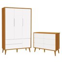Ver imagem 1 de Jogo de Quarto Infantil Theo Guarda Roupa 3 Portas e Cômoda 6 Gavetas Branco/Savana com Pés