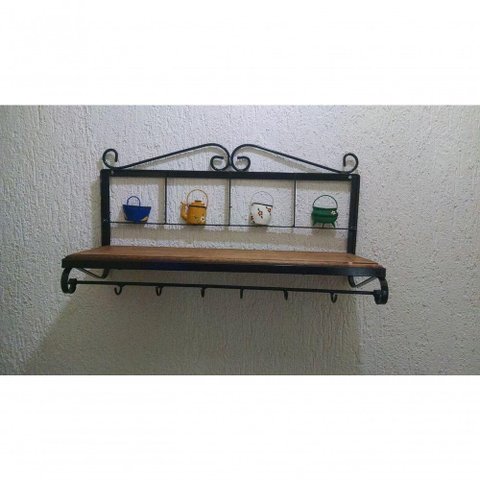 Prateleira Cozinha Ferro Panelinhas Madeira 60 Cm Largura