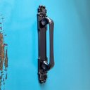 Ver imagem 5 de Puxador Duplo Mozart 215mm Preto Fosco Porta Pivotante Correr Passagem Madeira Vidro Colonial Clássi