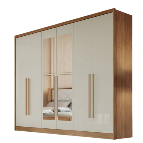 Guarda Roupa Casal Vertice New 6 Portas 6 Gavetas com Espelho Novo Horizonte Cumaru/Fendi