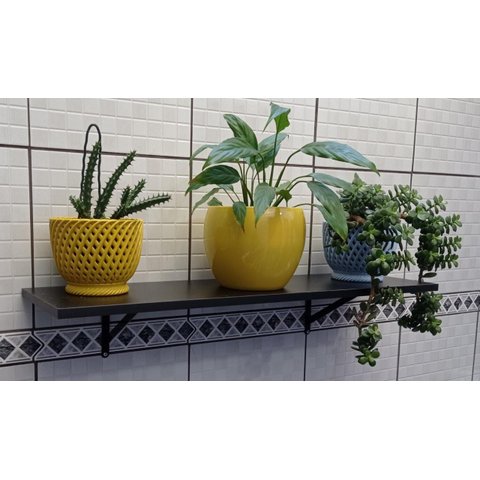 Kit 2 Prateleira Preta Mdf 60cm X 22cm com Mão Francesa Estante Sala Porta Objetos