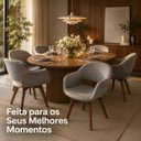 Ver imagem 3 de Cadeira Poltrona Eduarda Giratória em Linho Cinza Base Madeira Maciça
