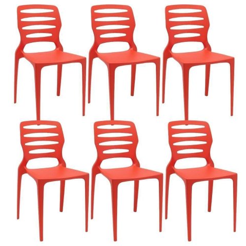 Kit 06 Cadeiras para Cozinha Área Gourmet Jardim Empilhável Larsen P03 Vermelho - Lyam Decor