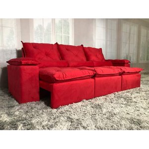 Sofá Retrátil e Reclinável 2,70m em Tecido Veludão C/pillow Nos Braços Athenas:vermelho/270cm