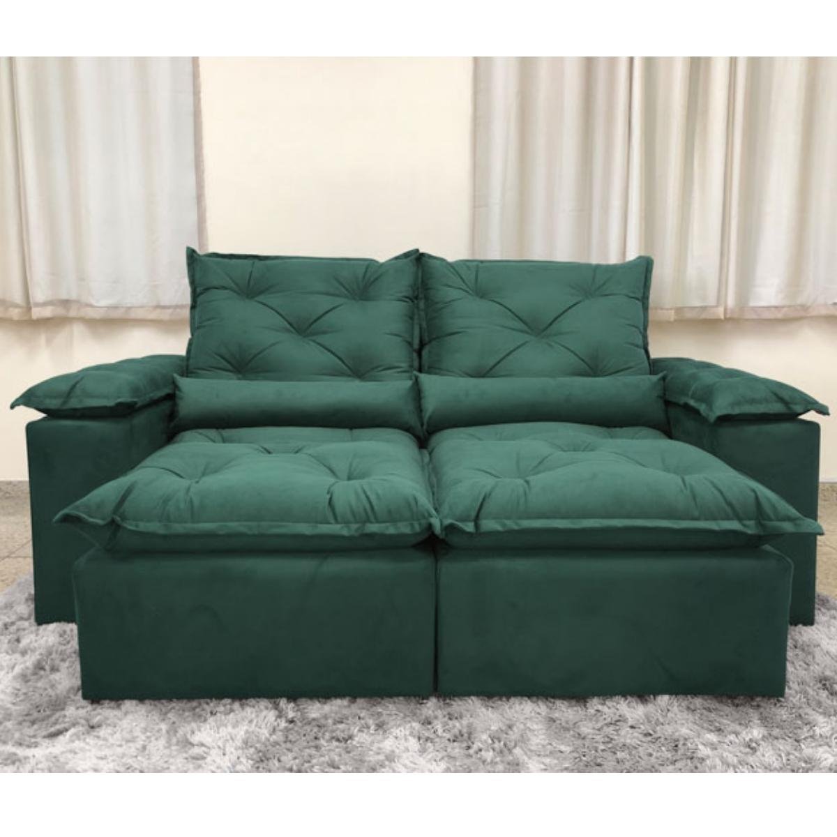 Sofa Reclinavel Retratil Design Elegante Athena 2,30m Veludo Cor:Verde - 5