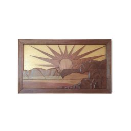 Quadro Painel Nascer do Sol Madeira Nobre em Alto Relevo Artesanal - 1