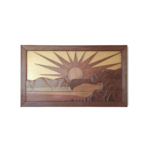 Quadro Painel Nascer do Sol Madeira Nobre em Alto Relevo Artesanal