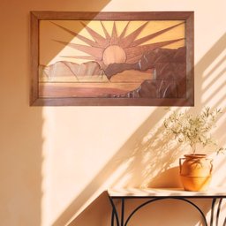 Quadro Painel Nascer do Sol Madeira Nobre em Alto Relevo Artesanal - 3