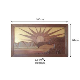 Quadro Painel Nascer do Sol Madeira Nobre em Alto Relevo Artesanal - 2