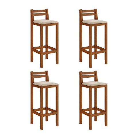 Kit 4 Banquetas Ibiza Assento em Couro Sintético Base Madeira Maciça sem Encosto Malbec Hello