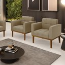 Ver imagem 2 de Kit 2 Poltronas Decorativas Karen Pés Fixo em Madeira Castanho Suede Nude G19 - Gran Belo