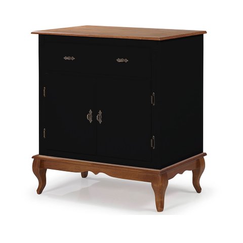 Balcão Buffet Aparador Florença 80cm 2 Portas 1 Gaveta Pés Luiz Xv - Laca Preto/ Imbuia
