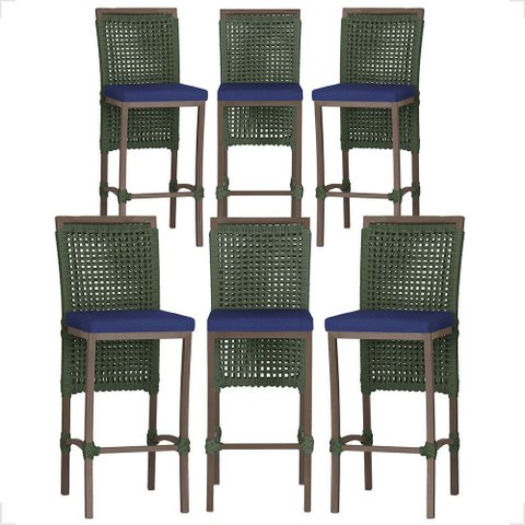 6 Banqueta em Alumínio Roma Marrom Corda Náutica Tecido 10