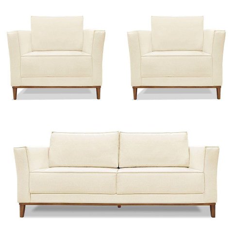 Kit 2 Poltronas e Sofá Living 2 Lugares 1,90m Vega Linho Cas