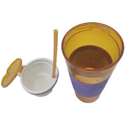Copo Mágico 2 em 1 Antivazamento Infantil Kit 2 Und Canudo Compartimento Frutas Lanches - 3