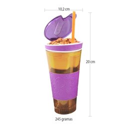 Copo Mágico 2 em 1 Antivazamento Infantil Kit 2 Und Canudo Compartimento Frutas Lanches - 2