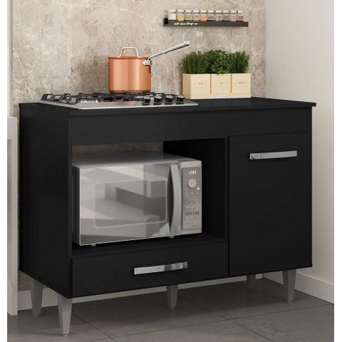Balcão 105cm para Cooktop  e Forno Microondas Carla Preto Fosco AJL