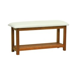 Banco Sapateira Viena Madeira Maciça - Amêndoa Assento Estofado Corano Bege - 1 Banco Sapateira Viena Madeira Maciça - Amêndoa Assento Estofado Corano Bege - 1