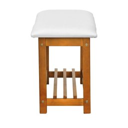 Banco Sapateira Viena Madeira Maciça - Amêndoa Assento Estofado Corano Bege - 5 Banco Sapateira Viena Madeira Maciça - Amêndoa Assento Estofado Corano Bege - 5