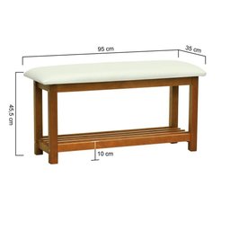 Banco Sapateira Viena Madeira Maciça - Amêndoa Assento Estofado Corano Bege - 6 Banco Sapateira Viena Madeira Maciça - Amêndoa Assento Estofado Corano Bege - 6