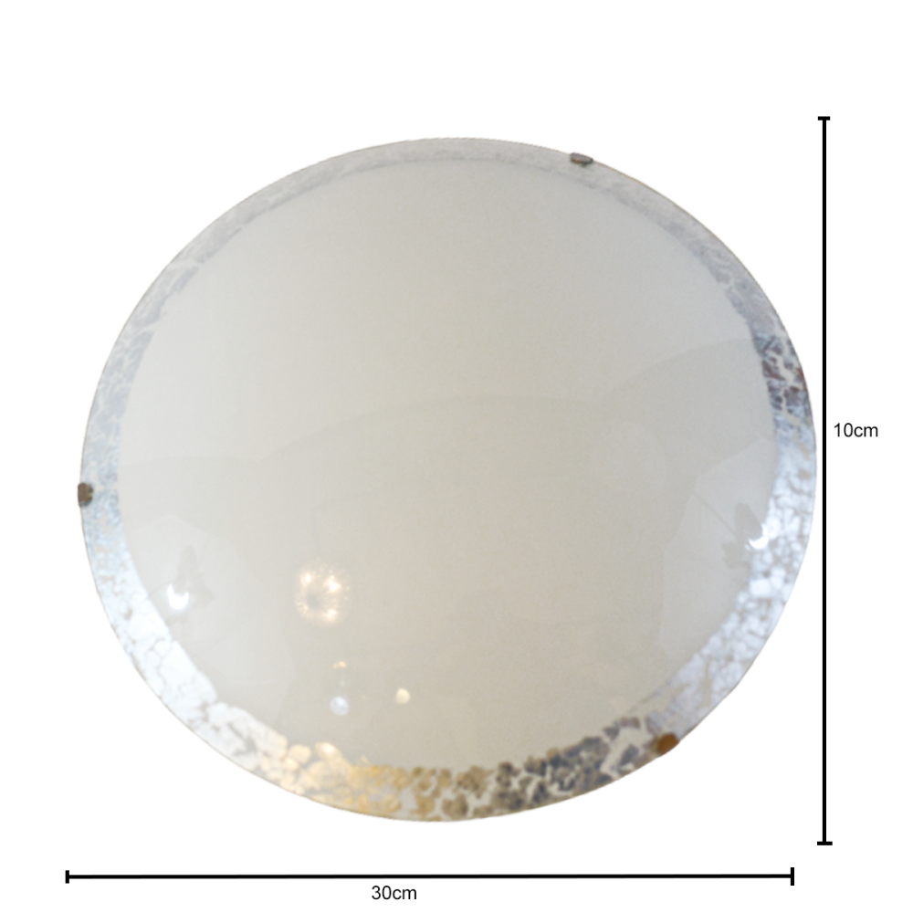 Luminaria De Teto De Vidro Branco Com Borda Dourada Luxo Exclusivo