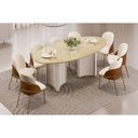 Ver imagem 1 de Sala de Jantar Completa Liz C/ Tampo Madeirado C/ Vidro Oval 218x108cm e 8 Cadeiras Vitta Off White/