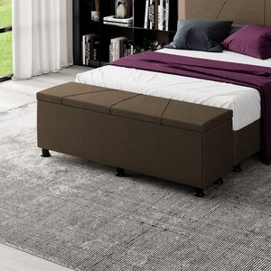 Baú Sapateira Estofada Casal King Size 195 Cm Júpiter Veludo Skybox Marrom