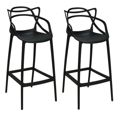 Kit 2 Banquetas Allegra com Encosto Design Cozinha/Bancada - Preto