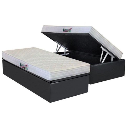 Cama Box Baú Solteiro: Colchão Ortopédico Herval D28 / Ag65 Frontier + Base Crc Suede Gray(88x188