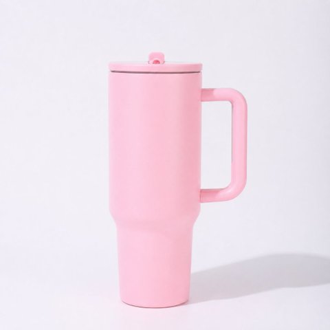 Copo Térmico Tr-018 1200ml Inox com Canudo, Alça, Tampa 40OZ, com Bico, Tampa Transparente:Rosa Clar