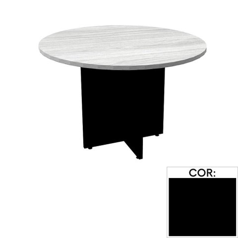Mesa de Reunião Redonda 110x110cm Pé Painel Pe25 em MDP Preta com Base Preta