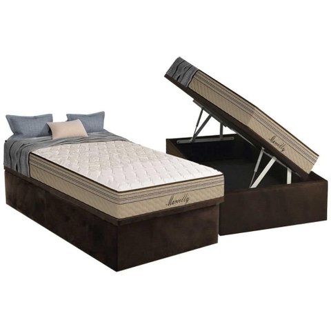 Cama Box Baú Solteiro: Colchão Molas Masterpocket Ensacadas Paropas Marcelly + Base Crc Suede